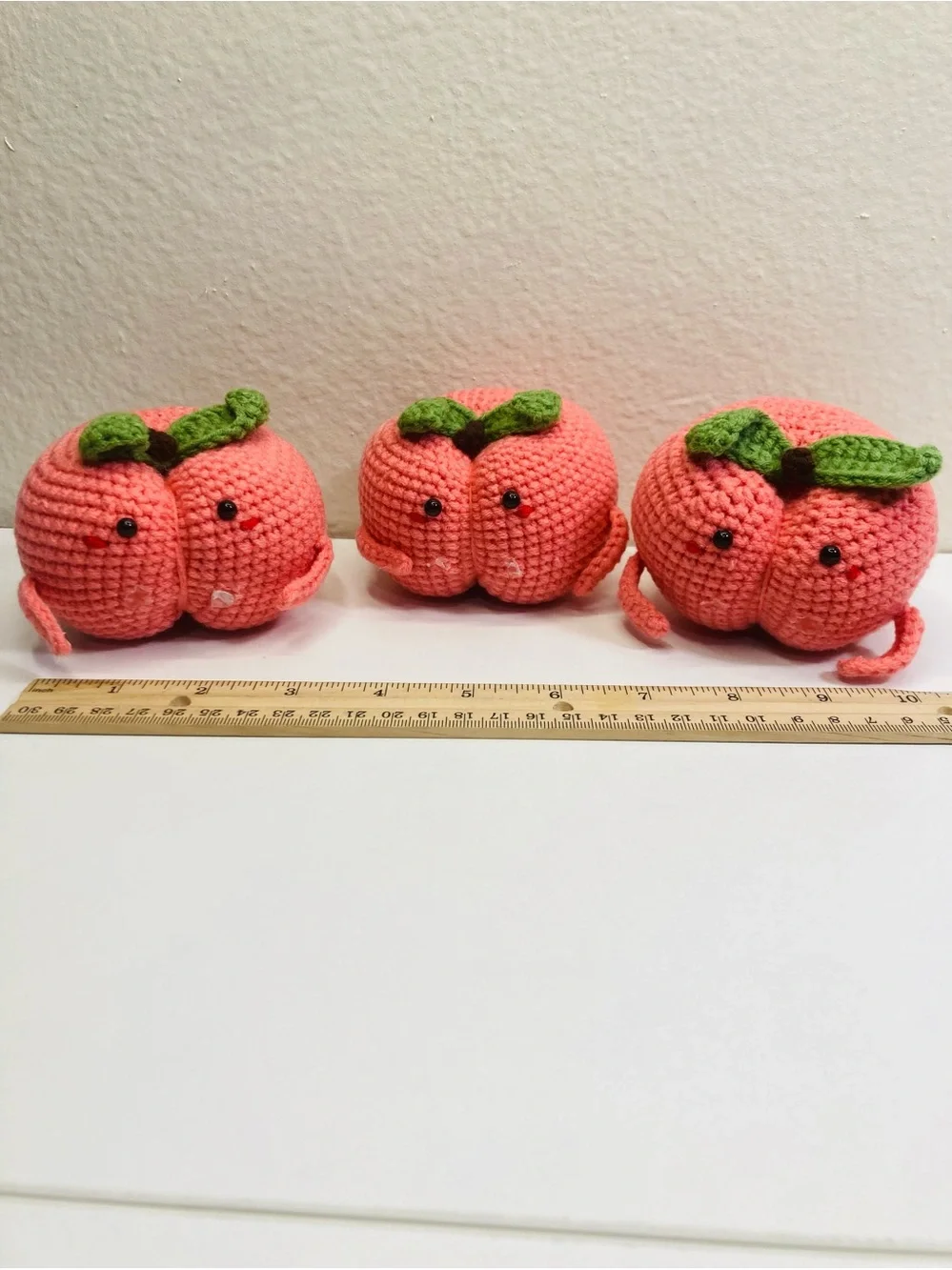3 Summer Peach Friends Crochet Amigurumi Plushies